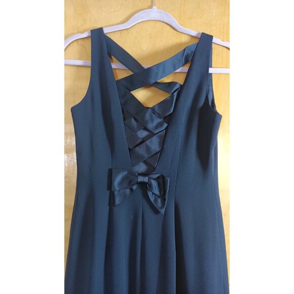 Laundry by Shelli Segal Navy Blue Maxi Dress Criss Cross Back Formal Gown Size 2 - Picture 3 of 9